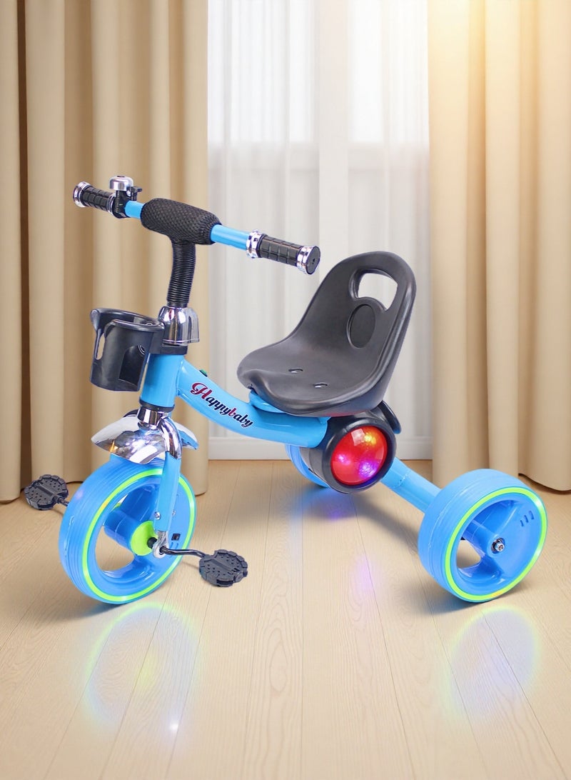 EASY FUTURE   Kids Baby Tricycle with Light & Music Ride-On Toy Bicycle with Storage Basket (Blue/Red/Pink Options) - Image 1