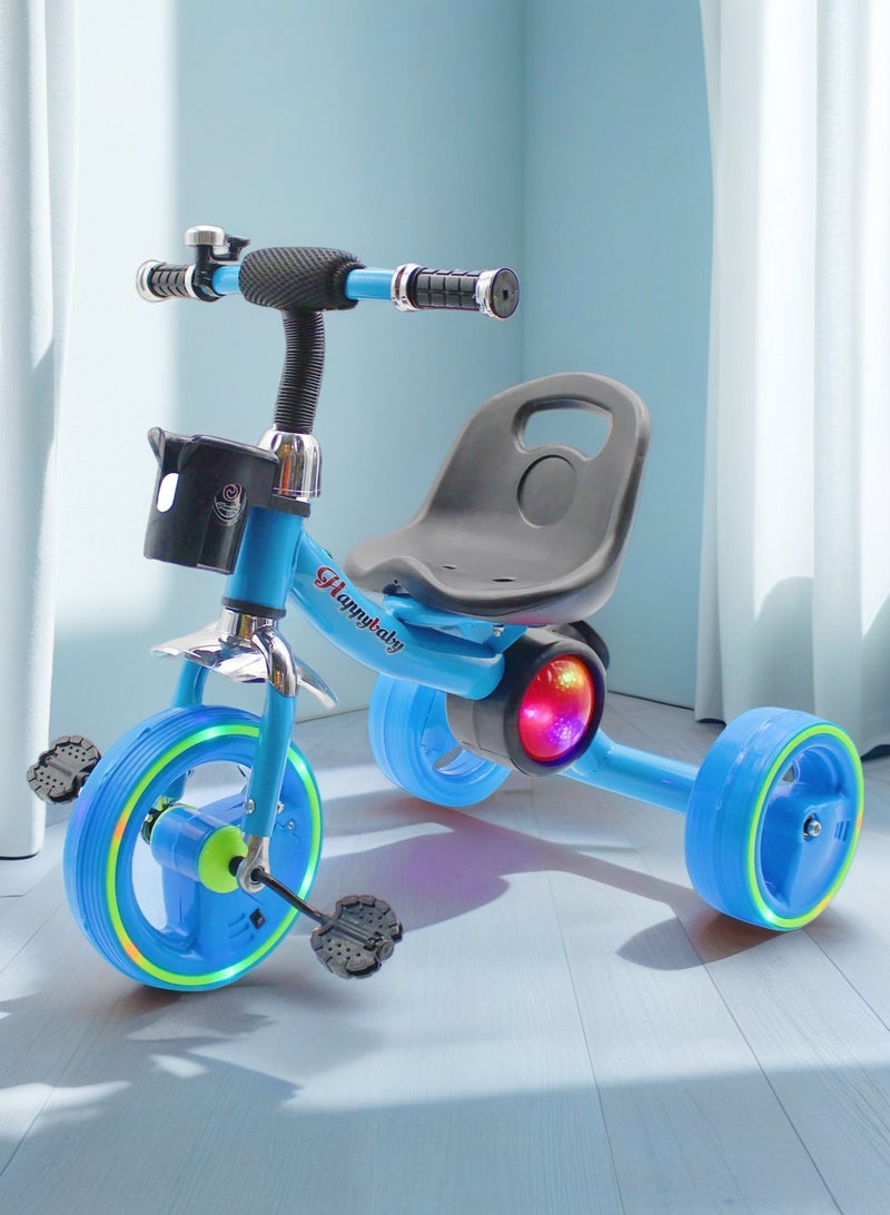 EASY FUTURE   Kids Baby Tricycle with Light & Music Ride-On Toy Bicycle with Storage Basket (Blue/Red/Pink Options) - Image 4