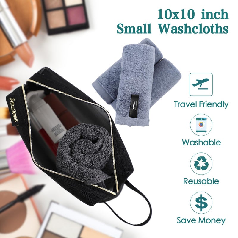 JEFFSUN Wash Cloths 6 Pack, Reusable Makeup Remover Cloths, Super Soft and Gentle Face Towel for Sensitive Skin, 10x10 inch Small Face Washcloths, Easy to Rinse Quick Dry Slate Blue Facial Cleansing Cloths - Image 2