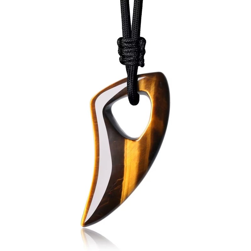 COAI Mens Wolf Tooth Amulet Tiger Eye Stone Necklace for Men Women - Image 1