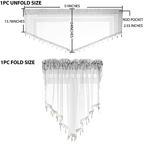 PearAge Beaded Triangle Sheer Valance Curtains for Living Room,Rod Pocket Farmhouse Window Valance, Bead Trim Tassel Voile Sheer Curtain Valance for Bedroom Bathroom Cafe 51x24 Inches (Ivory) 1PC - Image 4