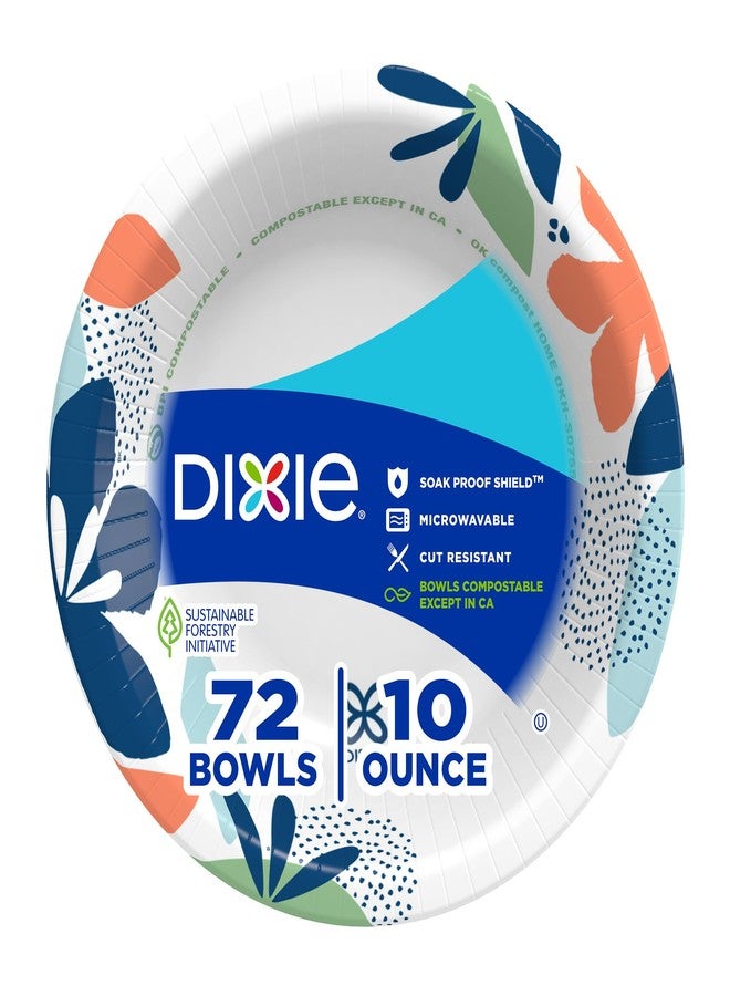 Dixie Small Paper Bowls, 10 Oz, 72 Count, Microwave-Safe, Soak-Proof, Disposable Bowls Great For Snacks, Dessert, And Light Lunch Meals - Image 1