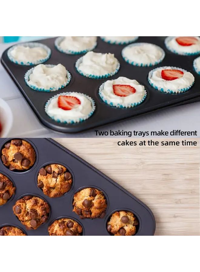 Black Nonstick Carbon Steel Muffin Pan 12 Cup Cupcake Tray Brownie Bakeware - Image 4