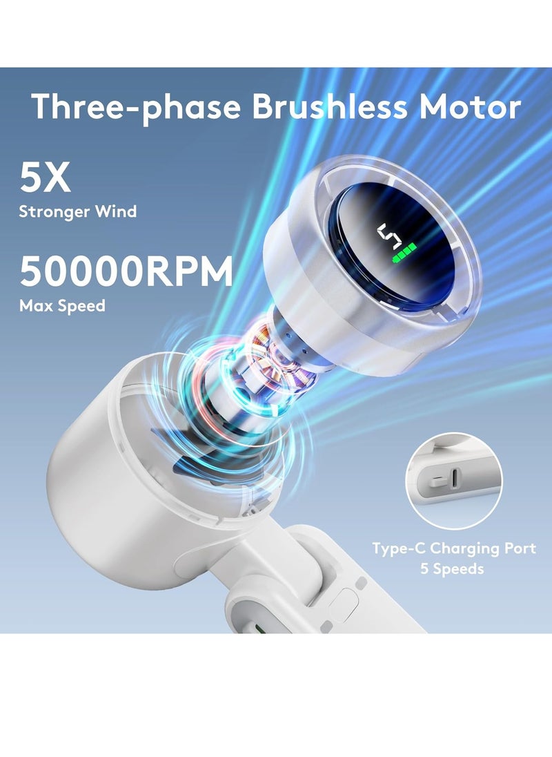 Portable Handheld Turbo Fan, 5 Gear Wind, Battery Operated, Up to 12 Working Hours, 3 IN 1 Hand Fan with Air Turbo Tech Cooling Fan for Outdoor Activities, Travel, Working
