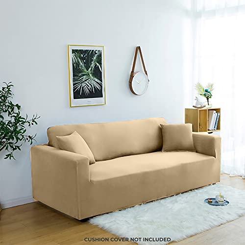 LUXTON HOME Universal Elastic Sofa Cover Stretchable Slipcover for Any Type of Sofa or Couch | Spandex Jacquard Fabric | Easy Installation & Washable | Living Room,Office (Beige, Three Seater) - Image 2