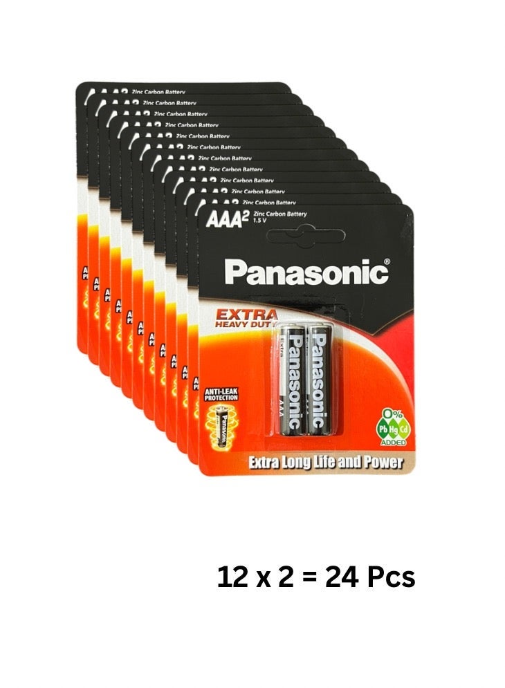 Panasonic AAA Zinc Carbon Batteries, Extra Heavy Duty, Anti Leak Protection, 1.5V, 12 Cards 24 Batteries, Long Life Power, Bulk Box Pack - Image 1