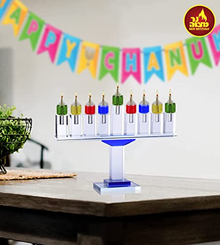 Ner Mitzvah Pre-Filled Colored Menorah Oil Cup Candles - Hanukkah Ohr Lights - 100% Olive Oil with Cotton Wick in Glass Cup - Medium Size, 44 per Pack, Burns Approx. 2 1/2 Hrs - Image 5