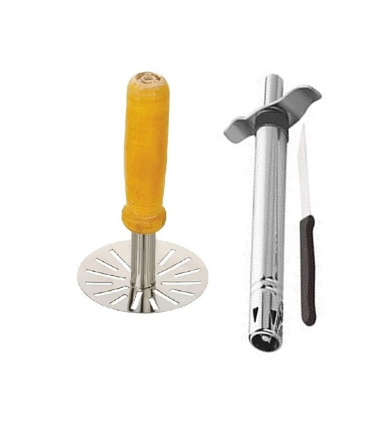 First Front Wooden Potato Masher with LighterKnife Set Pack of 2 Multicolour - Image 1