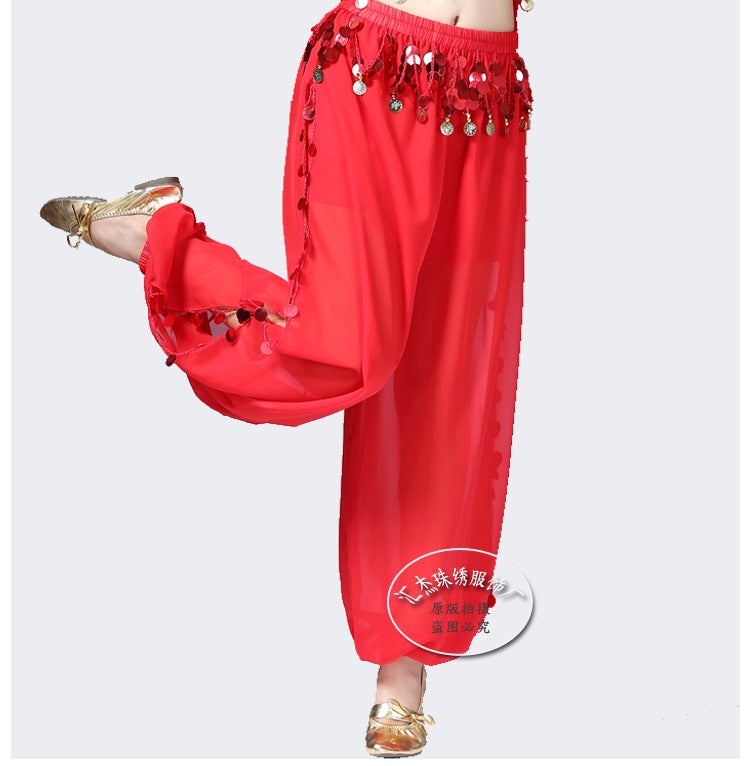 Belly Dance Pants Sequin Performance Lantern Red