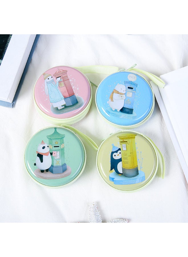Children's Creative Cute Tinplate Coin Purse Cartoon Coin Purse Earphone Cable Round Zipper Storage Bag Small Gift