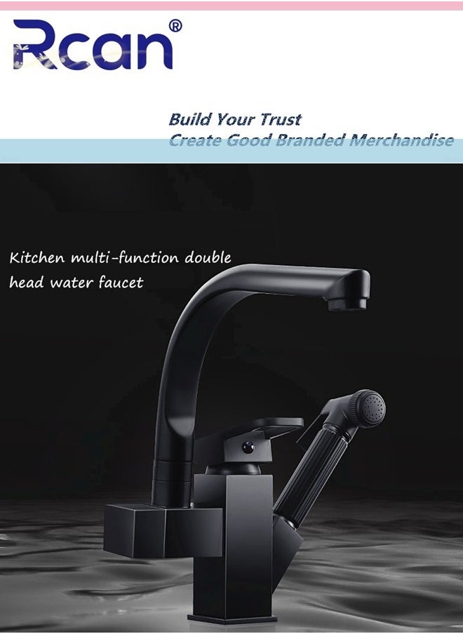 2 In 1 Kitchen Faucet Pull Out Mixing High Pressure Spray Gun Nozzle 360° Rotating Countertop Sink Single Handle Hot and Cold Dual Control Faucet Multi-Functional Suitable for Kitchen Bathroom Balcony