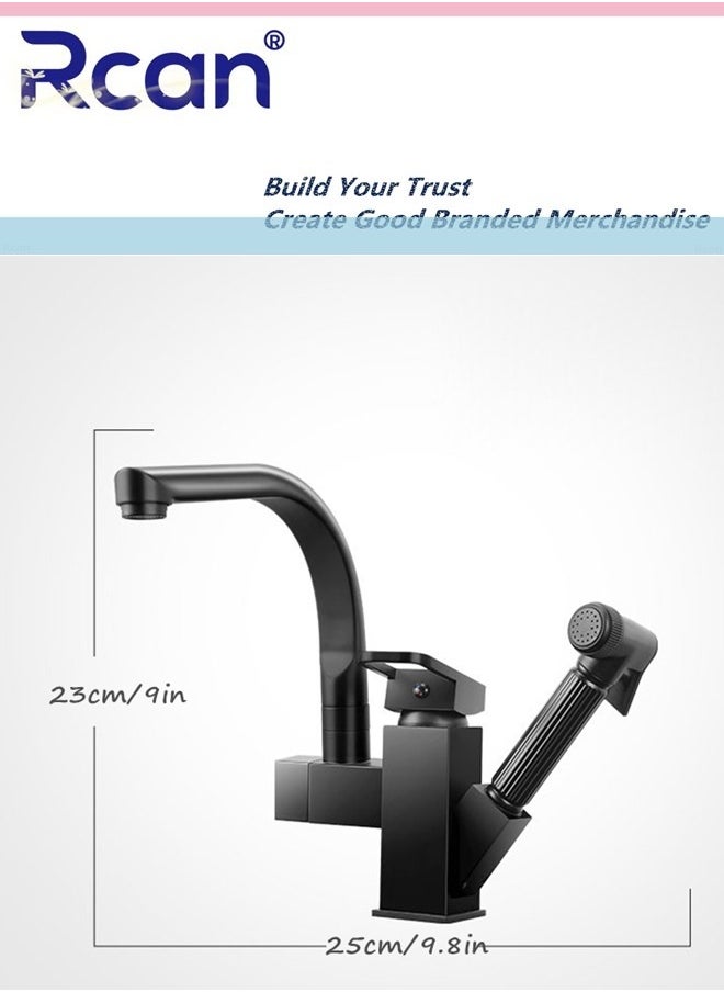 2 In 1 Kitchen Faucet Pull Out Mixing High Pressure Spray Gun Nozzle 360° Rotating Countertop Sink Single Handle Hot and Cold Dual Control Faucet Multi-Functional Suitable for Kitchen Bathroom Balcony