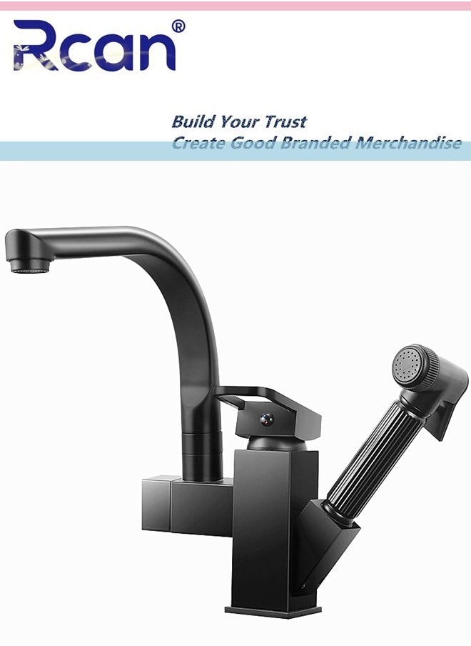 2 In 1 Kitchen Faucet Pull Out Mixing High Pressure Spray Gun Nozzle 360° Rotating Countertop Sink Single Handle Hot and Cold Dual Control Faucet Multi-Functional Suitable for Kitchen Bathroom Balcony