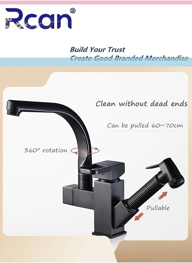 2 In 1 Kitchen Faucet Pull Out Mixing High Pressure Spray Gun Nozzle 360° Rotating Countertop Sink Single Handle Hot and Cold Dual Control Faucet Multi-Functional Suitable for Kitchen Bathroom Balcony