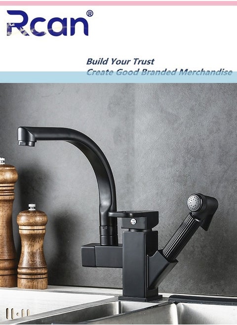 2 In 1 Kitchen Faucet Pull Out Mixing High Pressure Spray Gun Nozzle 360° Rotating Countertop Sink Single Handle Hot and Cold Dual Control Faucet Multi-Functional Suitable for Kitchen Bathroom Balcony