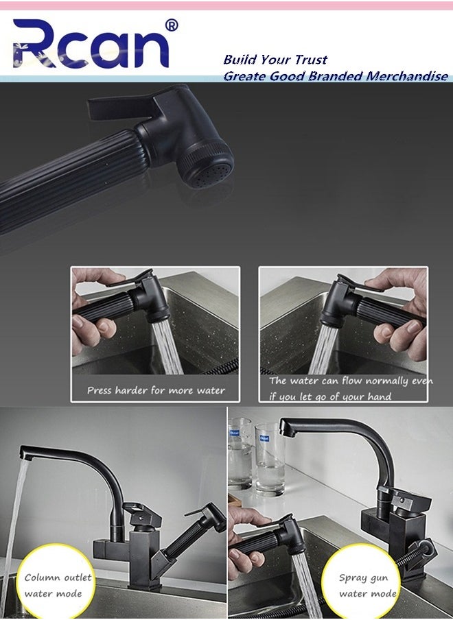 2 In 1 Kitchen Faucet Pull Out Mixing High Pressure Spray Gun Nozzle 360° Rotating Countertop Sink Single Handle Hot and Cold Dual Control Faucet Multi-Functional Suitable for Kitchen Bathroom Balcony