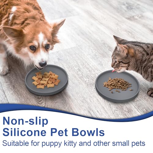 Arespark Pet Silicone Food Mat, Set of 2 Nonslip Waterproof Feeding Bowl Mat with Raised Edges for Food and Water Prevent Spills, Round Eating Tray for Dog Cat Puppy Kitten, 6'' x 6'' - Image 2