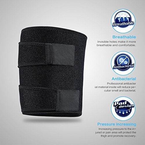 QCHOMEE Medical Grade Thigh Hamstring Support Compression Brace Wrap Adjustable Neoprene Sports Leg Sleeve for Pulled Hamstring Strain Injury Rehab for GYM Running Fitness 2 Pack of Thigh Support - Image 3