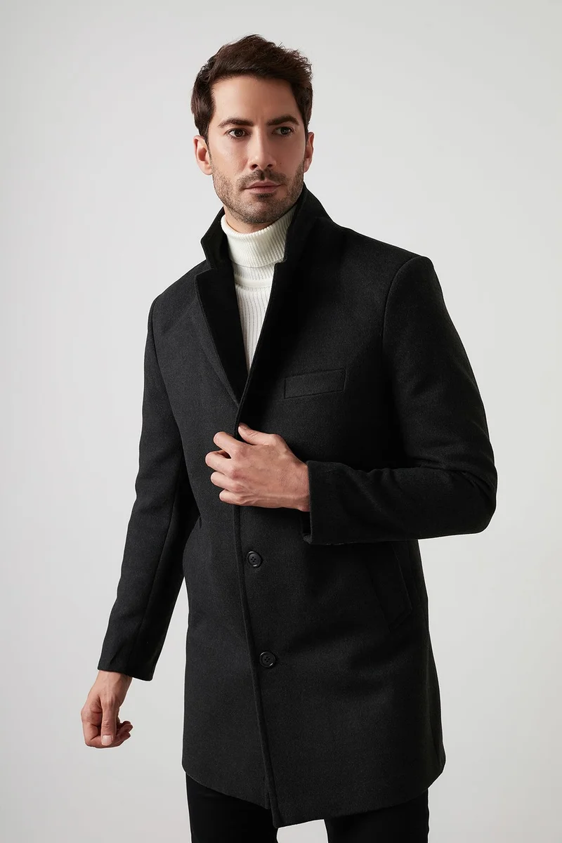 بوراتي Slim Fit Single Slit Buttoned Mono Collar Cashew Coat Men's Coat 5840098