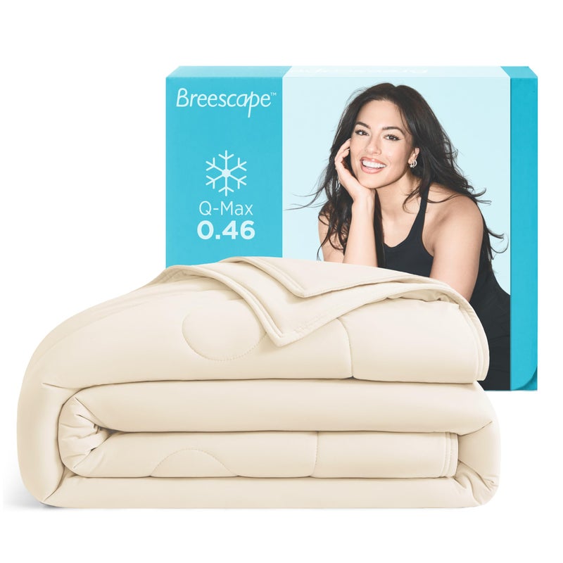 Breescape Cooling Comforter King Size BlendTek QMax046 Tech Breathable Blanket for Hot Sleepers Night Sweats Relief Premium Lightweight Summer Bedding 106x96 Inches Ivory