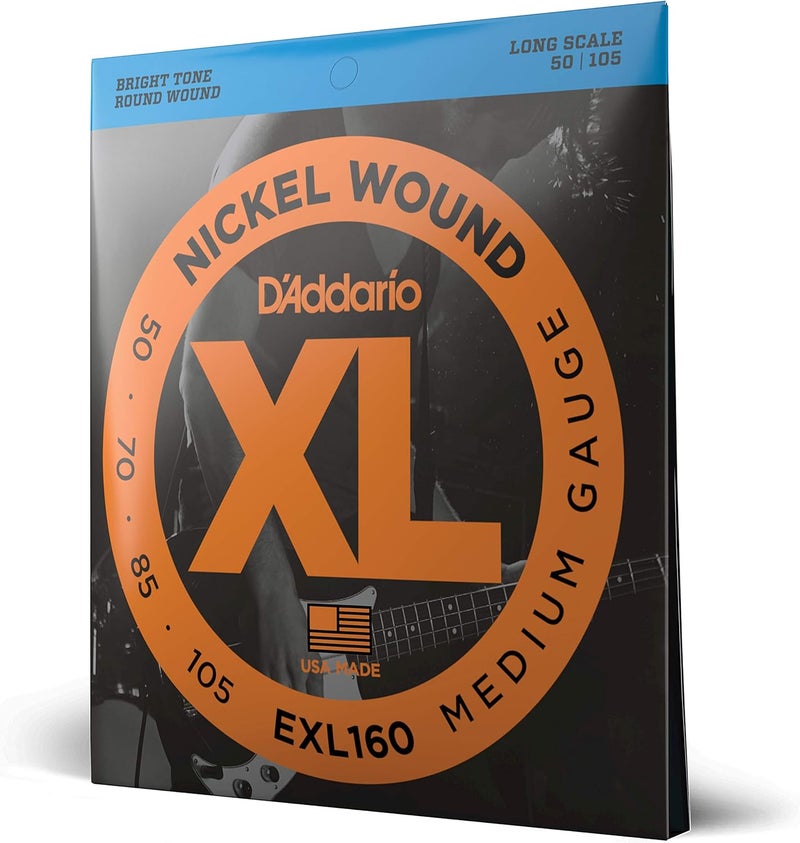 D'Addario Modern color selections EXL160 Nickel Wound Bass Guitar Strings, Medium, 50-105, Long Scale Small apartment fit - Image 1