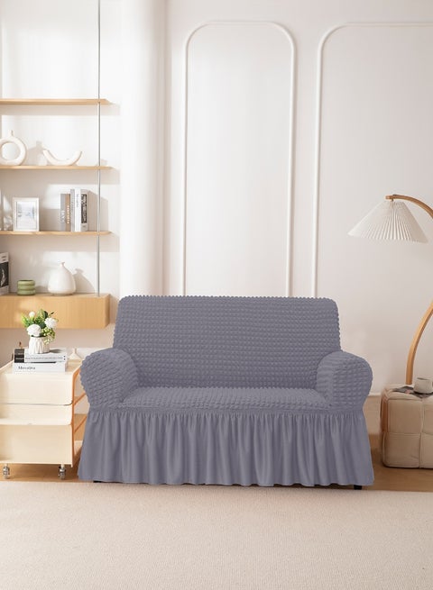 Stretch Fit 3D Bubble Sofa Cover, Soft Slipcover Fabric - Great for Furniture Protection - 2 Seater (140-180 cm) - Grey Color
