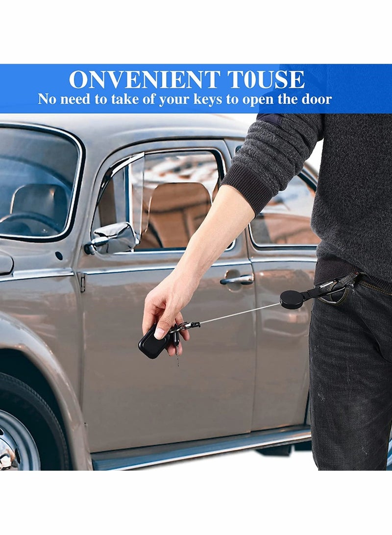 KASTWAVE 3 Pcs Retractable Keychain, Heavy Duty Carabiner Badge Holder, Tactical ID Badge Reel Clips Holder with 23.6 Inch Steel Retractable Cord for Hanging ID Card Name Key Chain (Black) - Image 2