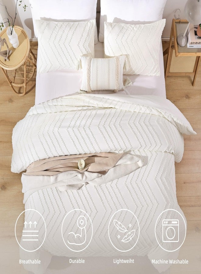 YIRDDEO Ivory White Twin Size Comforter Set 2Pcs, Boho Twin Comforter Set Farmhouse Twin Size Bedding Set, Vertical Tufted Twin Bed Set, Lightweight Neutral Twin Bedroom Set (1 Comforter 1 Pillowcase) - Image 3