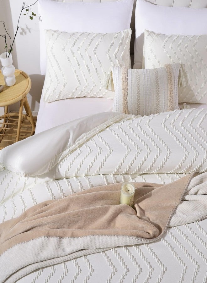 YIRDDEO Ivory White Twin Size Comforter Set 2Pcs, Boho Twin Comforter Set Farmhouse Twin Size Bedding Set, Vertical Tufted Twin Bed Set, Lightweight Neutral Twin Bedroom Set (1 Comforter 1 Pillowcase) - Image 4