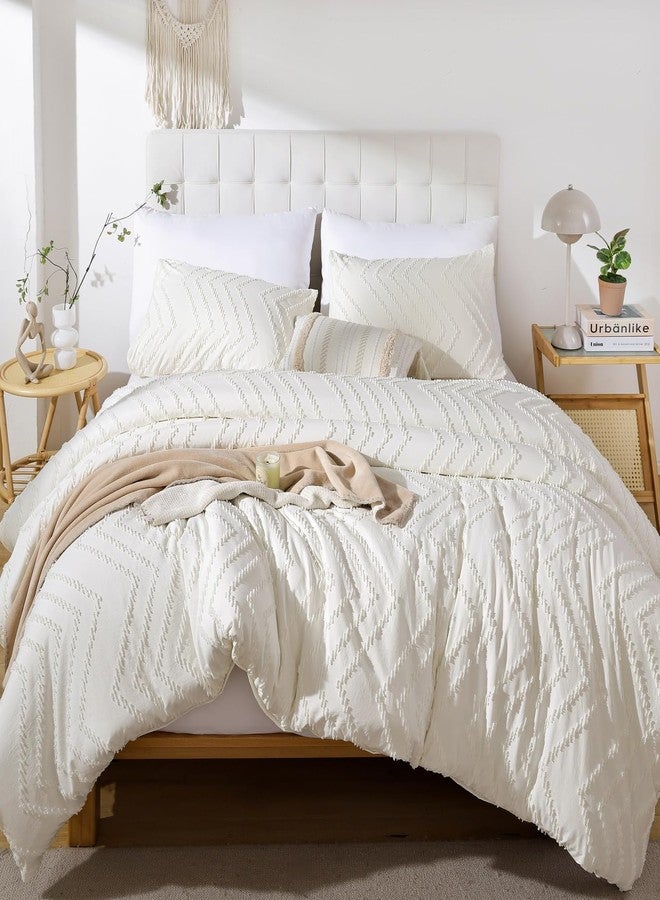 YIRDDEO Ivory White Twin Size Comforter Set 2Pcs, Boho Twin Comforter Set Farmhouse Twin Size Bedding Set, Vertical Tufted Twin Bed Set, Lightweight Neutral Twin Bedroom Set (1 Comforter 1 Pillowcase) - Image 5