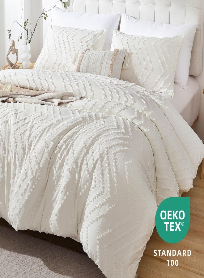 YIRDDEO Ivory White Twin Size Comforter Set 2Pcs, Boho Twin Comforter Set Farmhouse Twin Size Bedding Set, Vertical Tufted Twin Bed Set, Lightweight Neutral Twin Bedroom Set (1 Comforter 1 Pillowcase) - Image 2