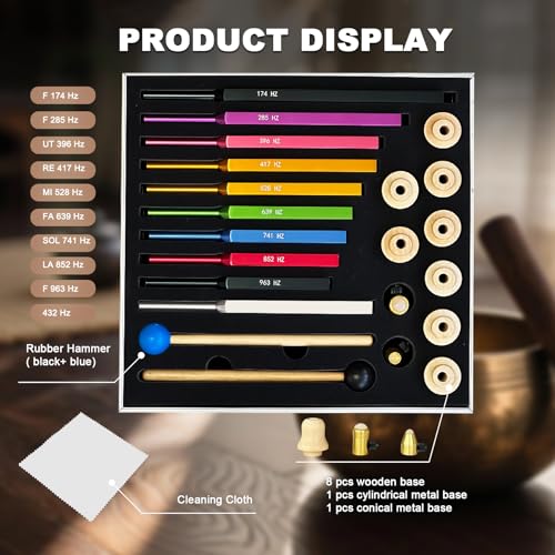 Lrowvenu 10-Piece Complete Solfeggio Tuning Fork Set with Case - 174Hz-963Hz & 432Hz - Professional Healing Kit with Mallets, Wooden & Metal Bases for Therapy, Meditation, Yoga - Image 3