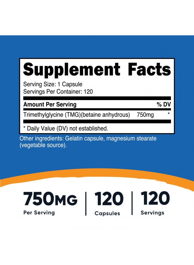 Nutricost TMG 750mg, 120 Capsules - Image 2