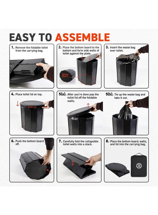 72 HRS Portable Collapsible Camp Toilet - Extra Large, Lightweight & Sturdy (With 12 Toilet Bags) - Image 5