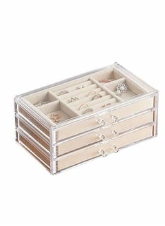 Jewelry Box for Women with 3 Drawers, Velvet Jewelry Organizer for Earring Bangle Bracelet Necklace and Rings Storage Clear Acrylic Jewelry case