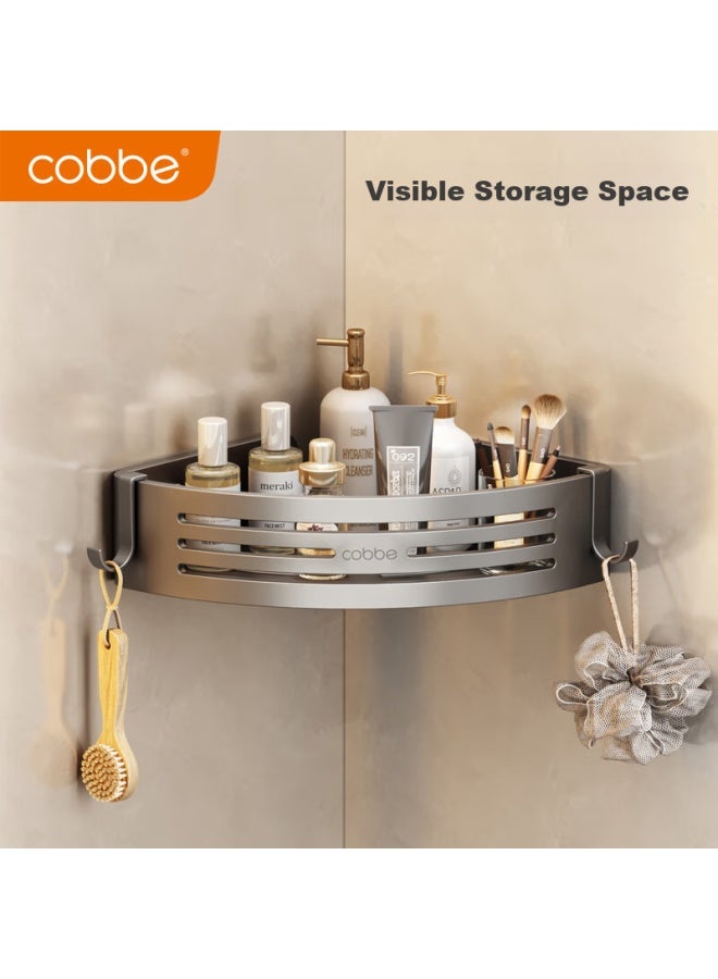 Cobbe Bathroom Storage Rack, Triangular Mesh Basket, Toilet Organizer, No Drilling Required, Space Aluminum, Gunmetal Gray Corner Basket Hanger - Image 2