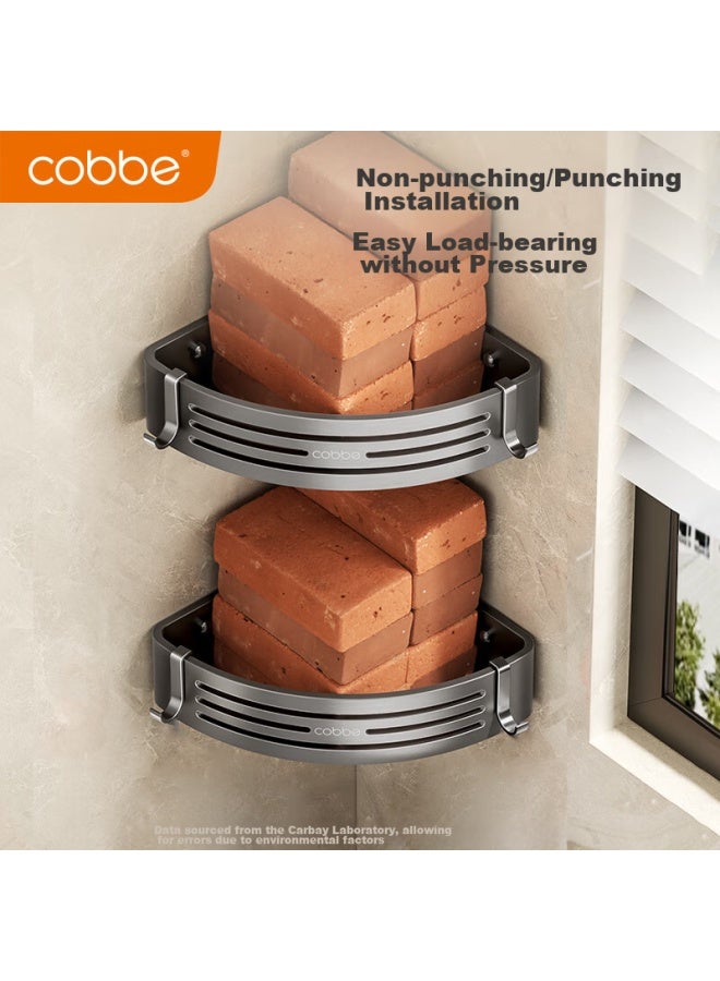 Cobbe Bathroom Storage Rack, Triangular Mesh Basket, Toilet Organizer, No Drilling Required, Space Aluminum, Gunmetal Gray Corner Basket Hanger - Image 3