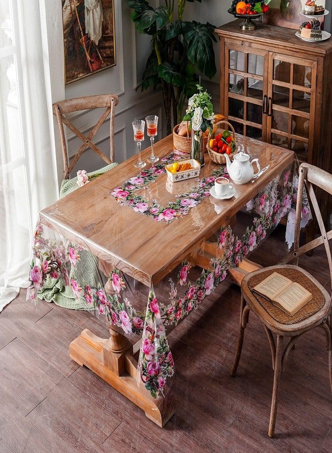 ARTABLE Clear Table Cover Protector Vinyl PVC Rectangle Table Cloth with Floral Print Pattern Oil Proof Wipe-able Plastic Tablecloths for Dining Tables Parties Holidays (Rose, 52 x 70 Inches) - Image 3