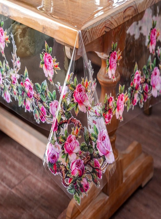 ARTABLE Clear Table Cover Protector Vinyl PVC Rectangle Table Cloth with Floral Print Pattern Oil Proof Wipe-able Plastic Tablecloths for Dining Tables Parties Holidays (Rose, 52 x 70 Inches) - Image 1