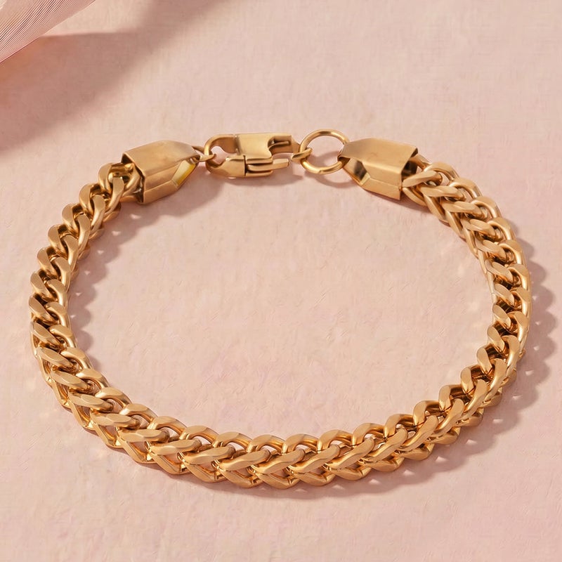 PALMONAS Bold Gold Curb Chain Bracelet for Men | 18K Gold Plated, Waterproof & Anti-Tarnish - Image 3