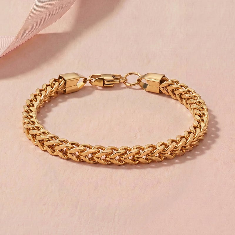 PALMONAS Bold Gold Curb Chain Bracelet for Men | 18K Gold Plated, Waterproof & Anti-Tarnish - Image 2