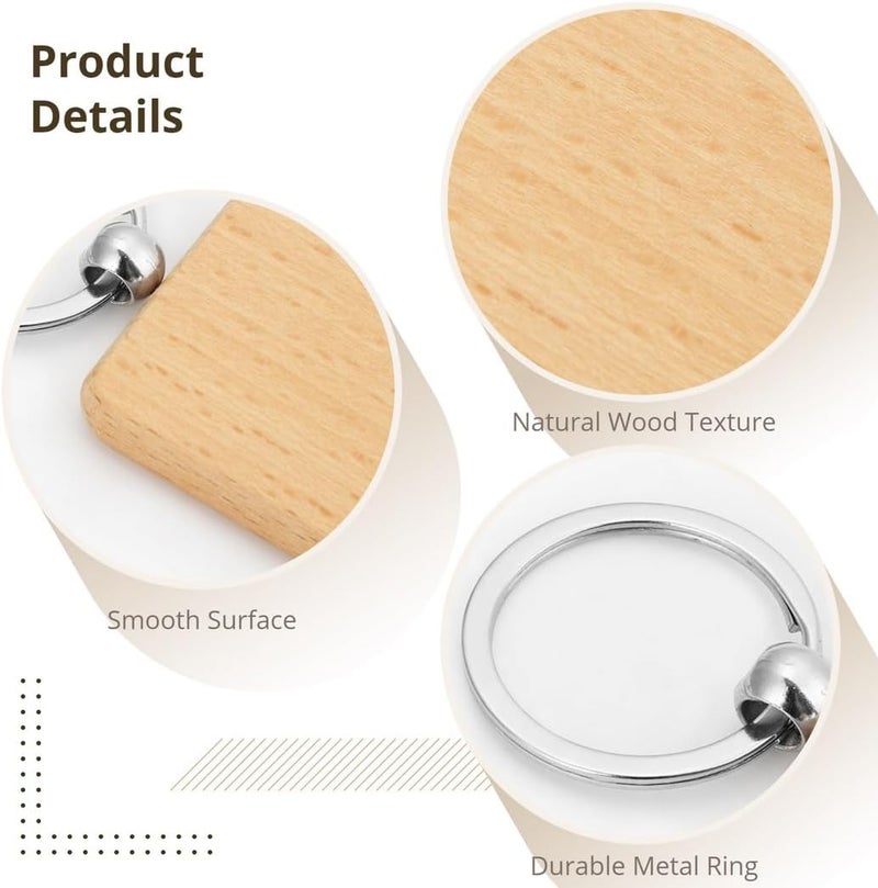50 Pcs Square Wooden Key Tags, Unfinished DIY Keychains, Natural Wood Crafting Blanks for Painting & Engraving, Great for Personalized Gifts - Image 3