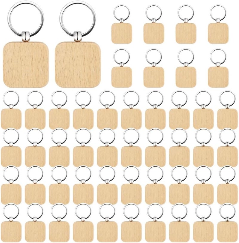 50 Pcs Square Wooden Key Tags, Unfinished DIY Keychains, Natural Wood Crafting Blanks for Painting & Engraving, Great for Personalized Gifts - Image 4