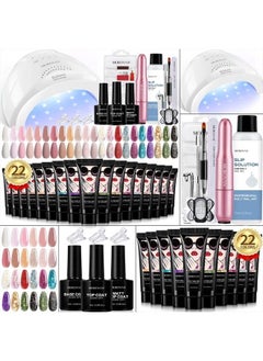 Poly Gel Nail Kit - 22 Colors Poly Nail Gel Kit with 48W LED Nail Lamp and Slip Solution Poly Nail Extension Gel Kit with Nail Drill & Matte Top Base Coat Set for DIY Nails Manicure Starter Ki