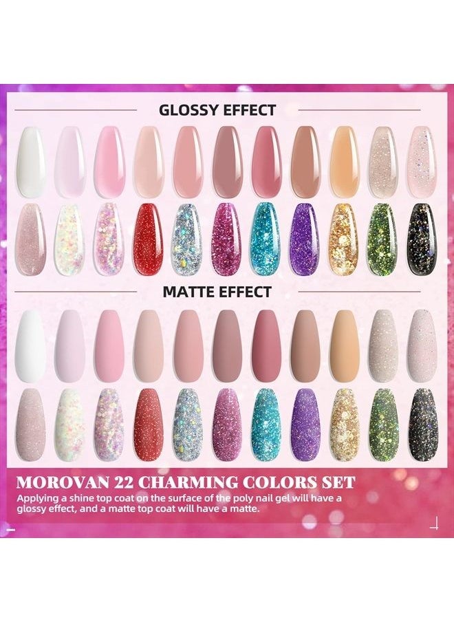 morovan - Poly Gel Nail Kit - 22 Colors Poly Nail Gel Kit with 48W LED Nail Lamp and Slip Solution Poly Nail Extension Gel Kit with Nail Drill & Matte Top Base Coat Set for DIY Nails Manicure Starter Ki - Image 1