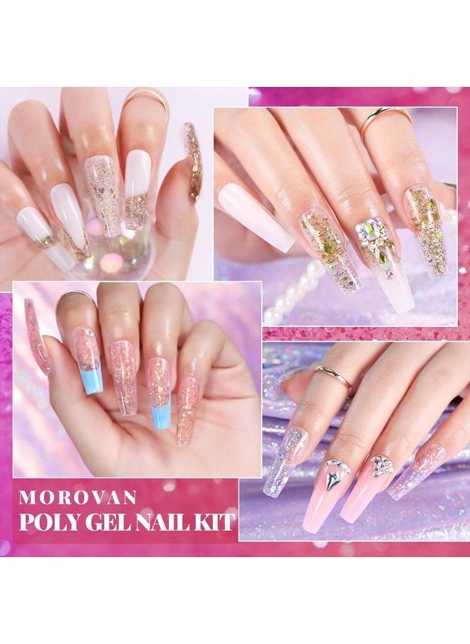 morovan - Poly Gel Nail Kit - 22 Colors Poly Nail Gel Kit with 48W LED Nail Lamp and Slip Solution Poly Nail Extension Gel Kit with Nail Drill & Matte Top Base Coat Set for DIY Nails Manicure Starter Ki - Image 1