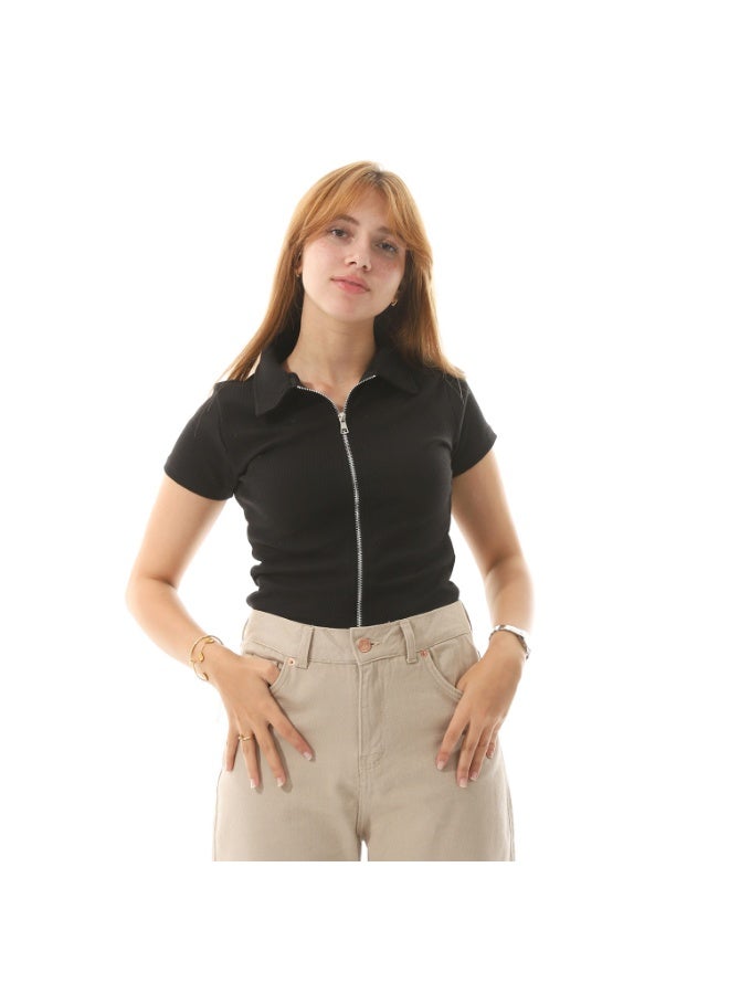 Coctail 2569-basic top with zipper-black  - Image 1