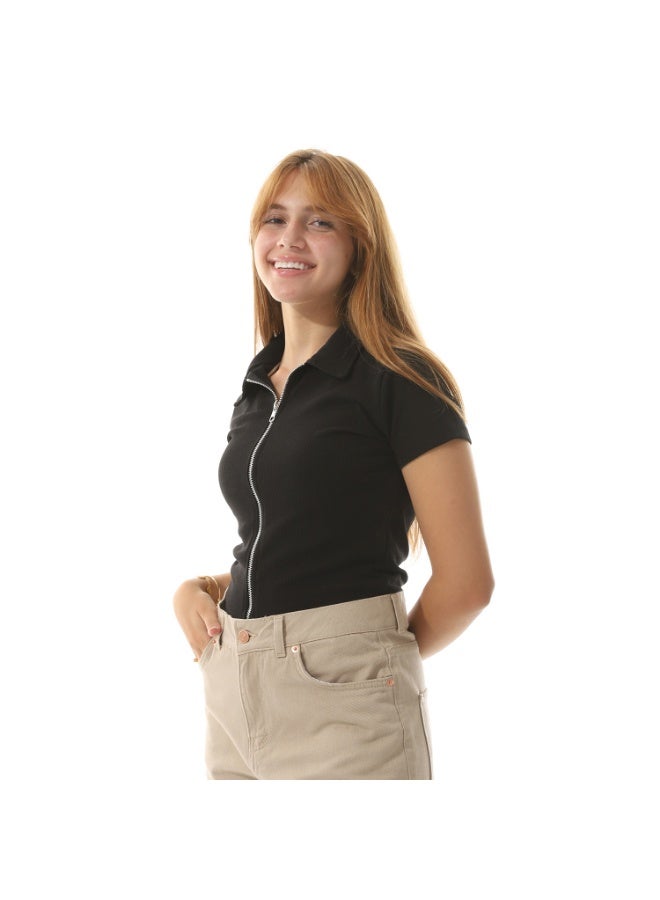 Coctail 2569-basic top with zipper-black  - Image 2