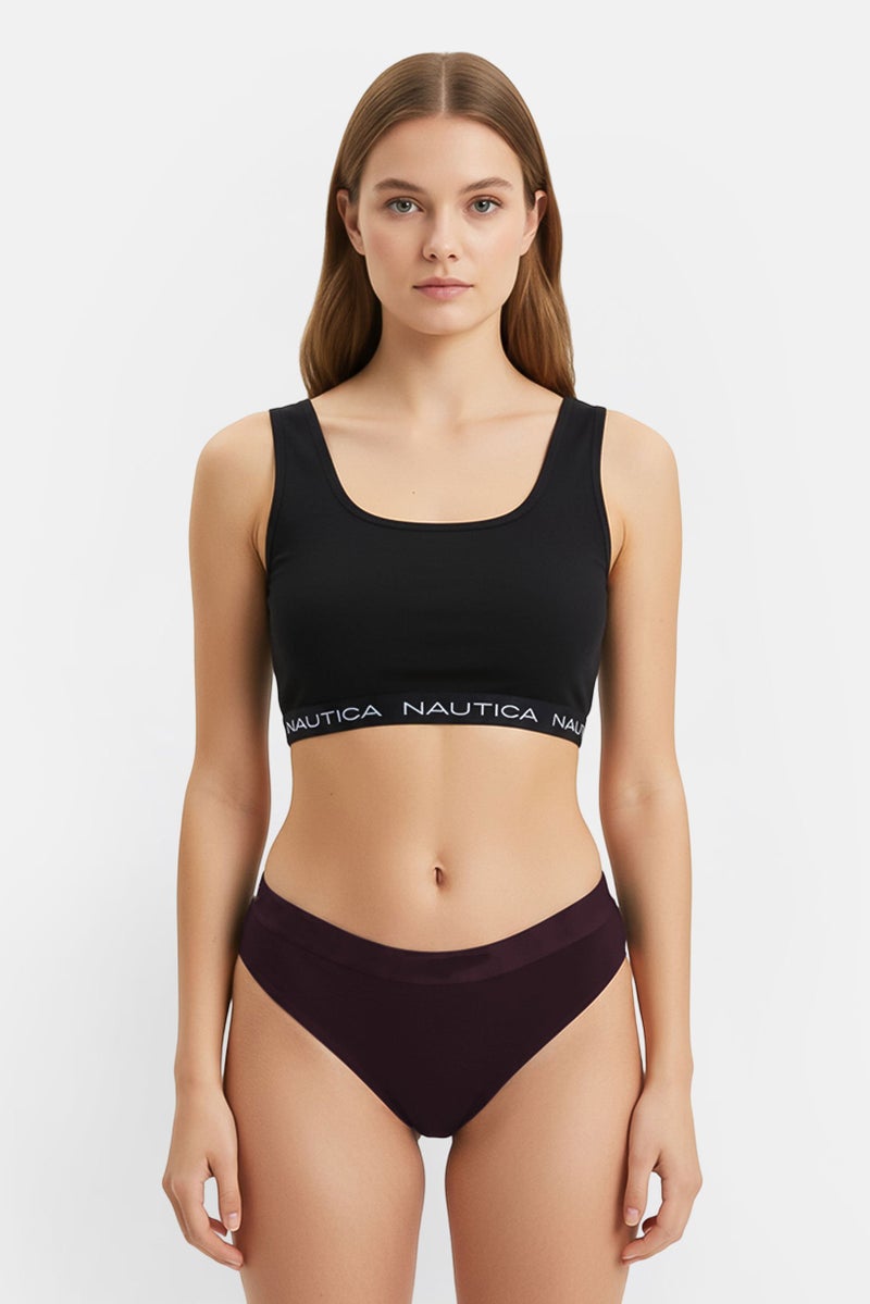 NAUTICA Women 2 Pieces Non Padded Brand Logo Bralette, Black - Image 1