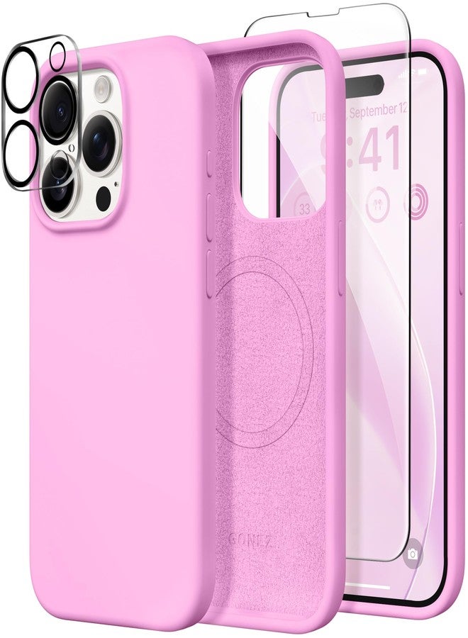 GONEZ Magnetic for iPhone 15 Pro Case, Compatible with MagSafe, [Screen Protector + Camera Lens Protector], Silicone Shockproof Anti-Scratch Protective Phone Case 6.1 inch, Rose Pink - Image 1